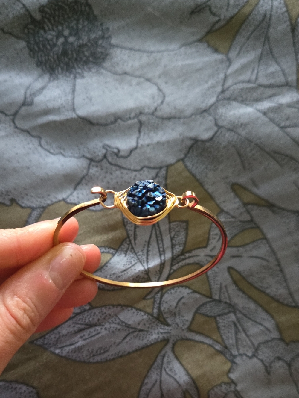 Kinsley Armelle Gold Bangle Bracelet with Blue Druzy Accent